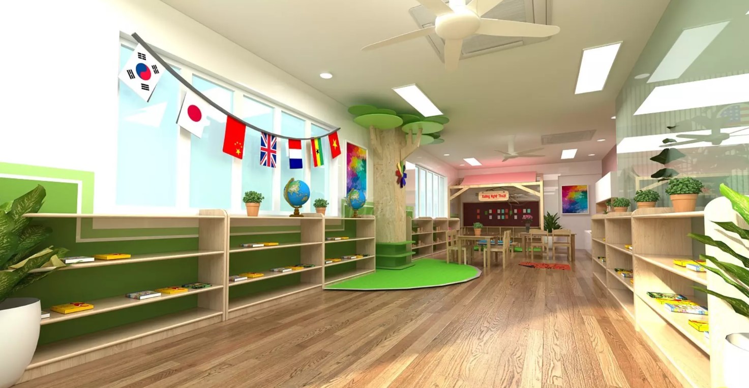 Không gian phòng học mở tạo môi trường tốt cho trẻ phát triển.