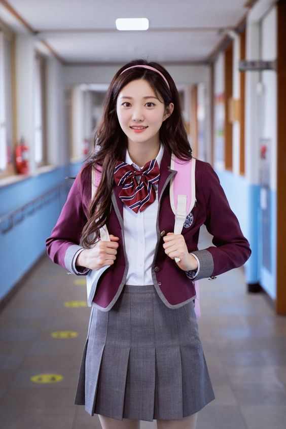 Đồng phục của học sinh Hàn Quốc phối nơ đẹp thanh lịch.