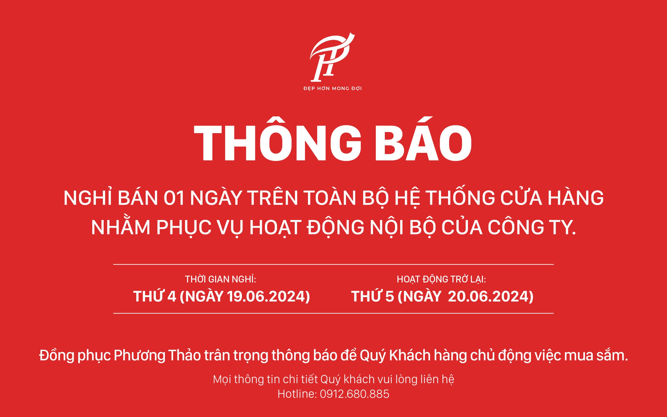 thông báo tạm nghỉ bán hàng 1 ngày